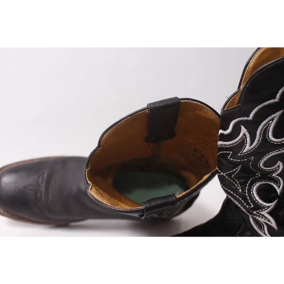 Reyme Men\'s Cowboy Boots 10-11 Black Leather White Embroidery ~ 260212-WH 972